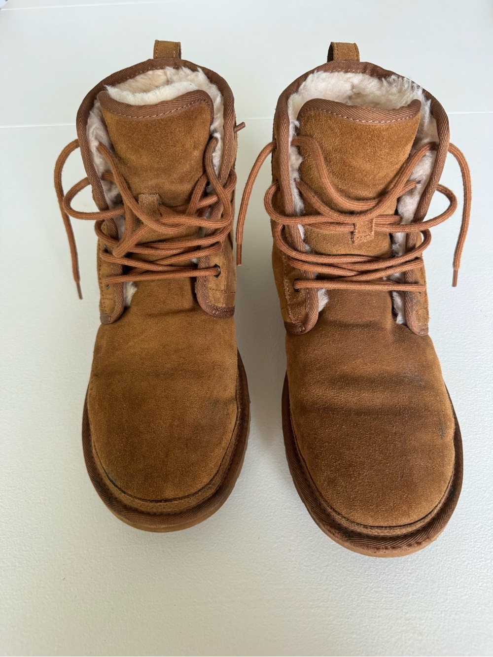UGG Harkley Chestnut Shearling Lined 1016472 Sheepskin Mid Top Lace Casual Boots - Picture 3 of 13